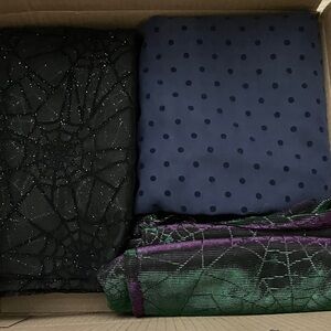 Massive sheer fabrics bundle, iridescent sparkle spider web, dots, sewing crafts